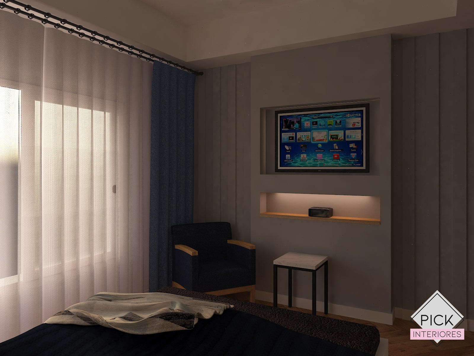 Render de un dormitorio. Proyecto Carito