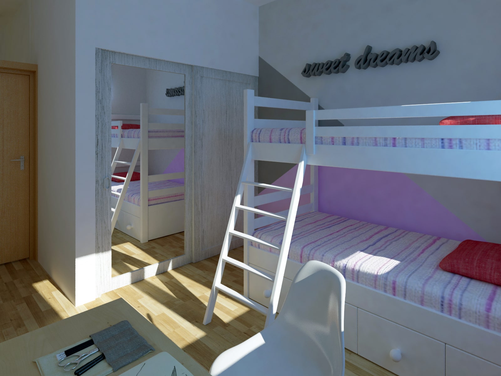 Render de un dormitorio infantil. Proyecto Arribeños