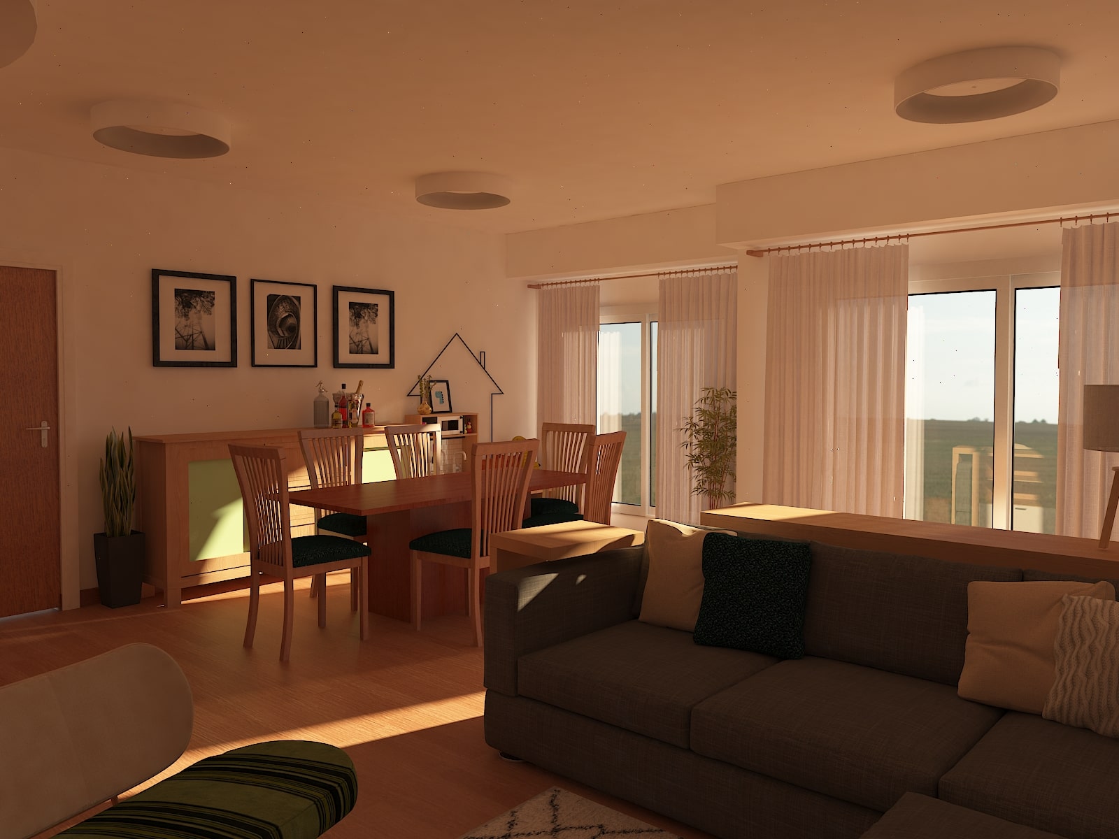 Render de una sala de estar. Proyecto Italia